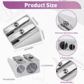 6Pcs Double Hole Metal Pencil Sharpeners, Ø8/11mm Portable Mini Aluminum Sharpener, Dual Holes School Pencil Sharpener, Manual Small Crayon Sharpener, Wedge Shape Sharpener with 2 Holes for Kids