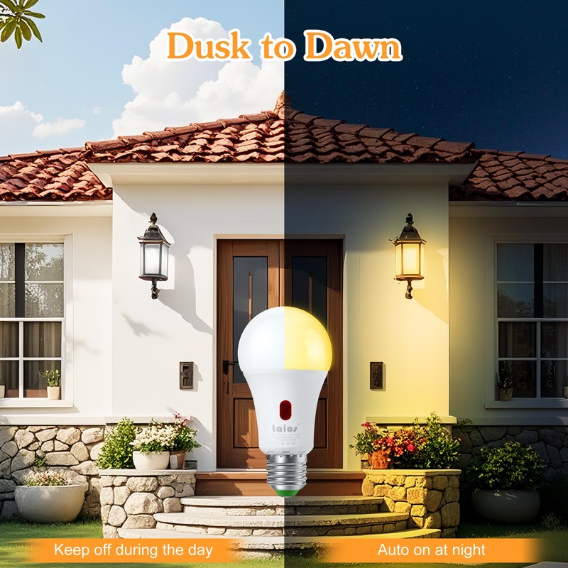 Laios Dusk to Dawn Sensor E26 Light Bulb, 7W LED