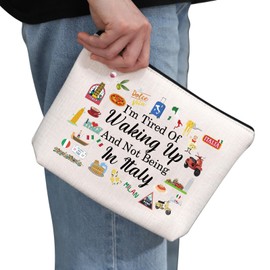 G2TUP Italy Travel Gift I'm Tired of Waking Up and Not being in Italy Makeup Bag Italian Cosmetic Bag Italy Lover Gift (Not being in Italy CB)