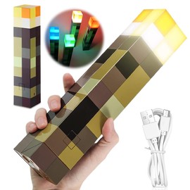 Lampe Fackel Wandlampe Miner Craft - 28cm Nachtlampe Wiederaufladbare 4 Farbe, Hand/Wandhalterung Beleuchtung mit Haken, Nachttischlampe mit USB-Laden für Kinder Geschenke, Cosplay, Party-Dekoration