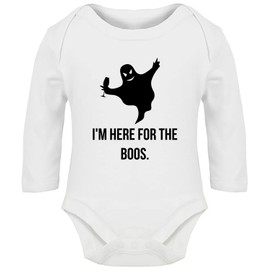 Hippowarehouse I'm Here for The Boos Party Ghost Baby Vest Bodysuit (Long Sleeve) Boys Girls White