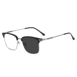 FEISEDY B1268 Blue Light Cut Glasses, Date Glasses, Salmont-Shaped, Color Changing Dimming, UV Protection, Non-Degree, Ultra Lightweight, Stylish, Computer Glasses, Matte Black, Gun Color