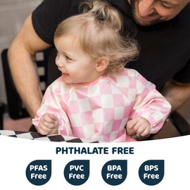 Tiny Twinkle - Full Sleeved Bib - Pink Checkers - Checkered Print, One Size