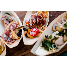 ABENA Gastro Disposable Bowls, Wooden Bamboo Boats | 100 Pack | 11.5cm x 7cm x 3cm | Bamboo Boats for Canapes and Small Desserts. Biodegradable and Compostable Eco-Labelled Option