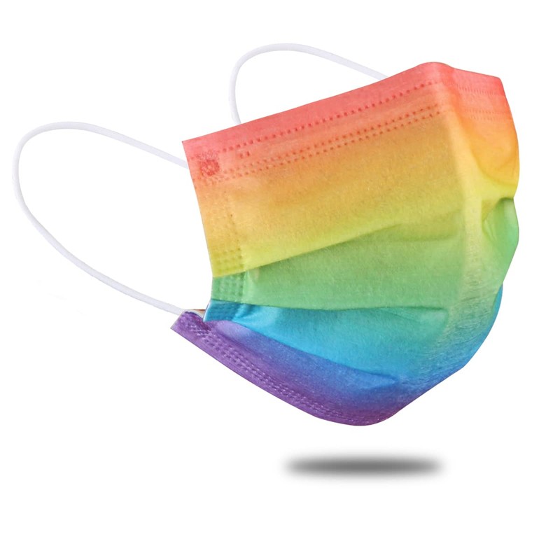 DIOLV 50Pcs Rainbow Printed Disposable Face Masks for Adults 3-ply