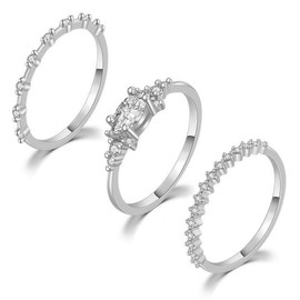 Degolso 3Pcs 14K Gold Plated Stackable Rings for Women Non Tarnish Thumb Pinky Stacking Ring Cubic Zirconia Dainty Minimalism Jewelry Wedding Bands Engagement Promise Ring Set Silver Tone Size 8