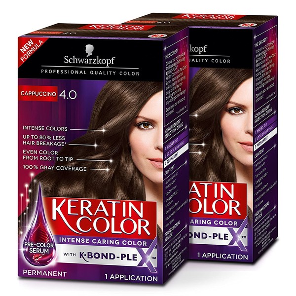 Schwarzkopf Keratin Color Permanent Hair Color Cream, 4.0 Cappuccino (Pack of 2)