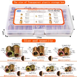ATHYUTH Threaded Inserts for Wood, 150 Pieces Zinc Alloy Thread Insert Nuts Assortment kit for Softwood, Hex Socket Flanged Threaded Wood Inserts M4 M5 M6 M8 M10 Screw Insert for Wooden Forniture
