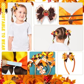 6 Pcs Fall Hair Clips, Thanksgiving Headband, Fall Hair Bows for Girls, Turkey Hair Bows, Holiday Hair Bows, Thanksgiving Bows, Fall Hair Accessories, Thanksgiving Hair Decorations