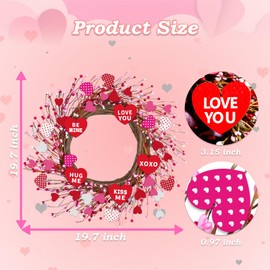 Kenburg Kenburg 20'' Valentine’s Day Wreaths, Artificial Wreath for Front Door, Farmhouse Wood Heart Shaped Wreath with Berries, Valentines Decorations for Wedding Anniversary Indoor Outdoor - Red Pink White