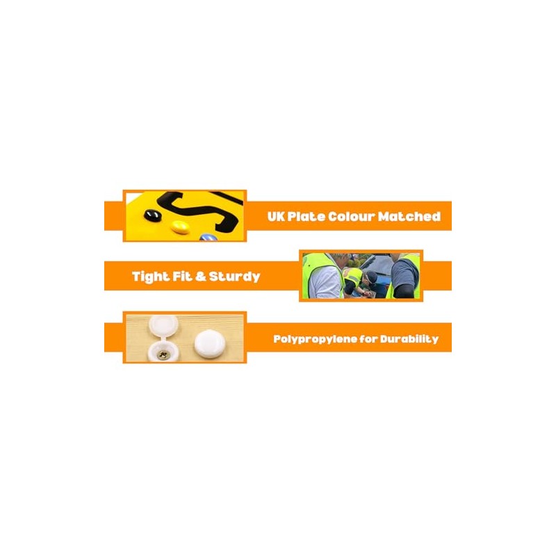 UK Number Plate Fittings - White, Black and Yellow Screw