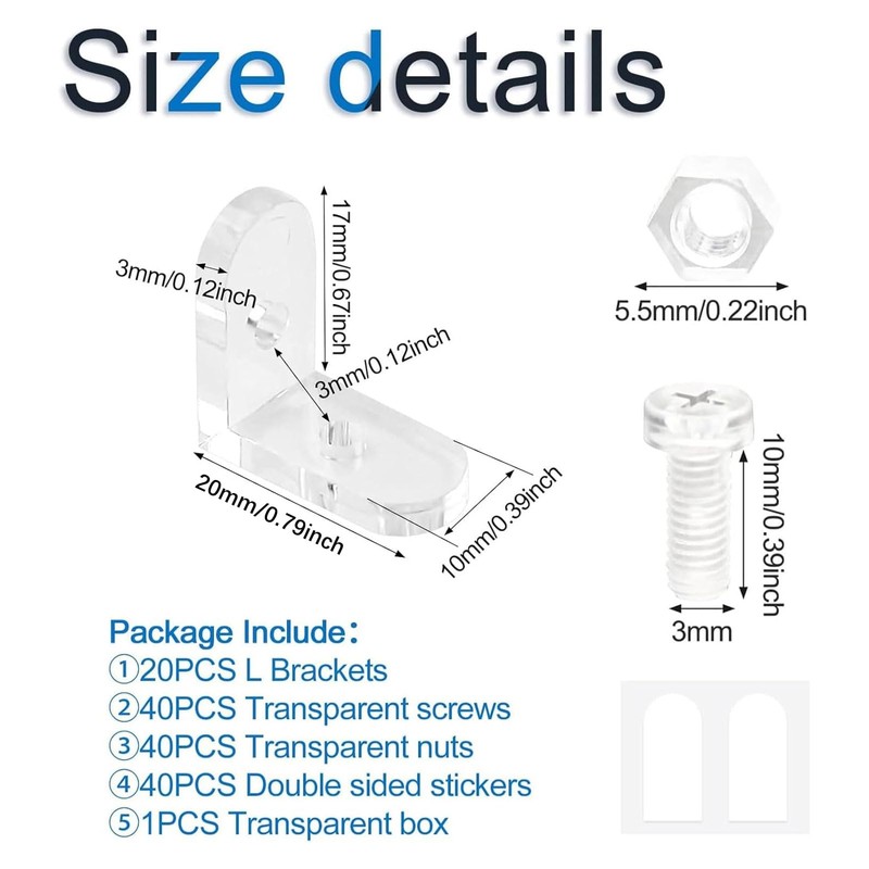 INCREWAY L Brackets Transparent 20Pcs Clear Acrylic Corner Bracket 90