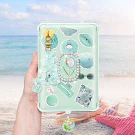 DLDXGXNR Pearl Charm Accessories Set for Kindle - Type C Dust Plug Charm, Anti-Slip Grip Holder, Delicate Mesh keychain & Cute Stickers Kit - Bookish Gift for Women, Girls, Kindle Lovers (Mint)