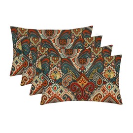 RSH Décor: Set of 4 Lumbar Throw Pillows | Indoor/Outdoor All Weather Polyester Fabric | Decorative Accent Cushions for Patio Furniture | Reversible | 20” x 12" | Bohemian Retro Paisley