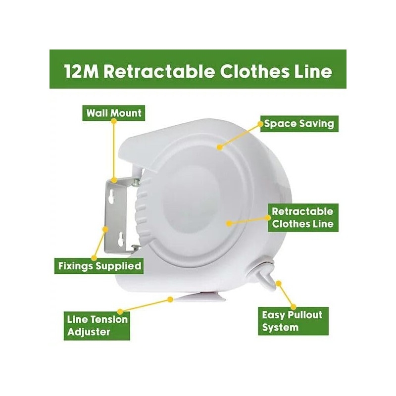Washing Line Retractable Wall-Mounted Double Clothes Drying Line, Heavy Duty