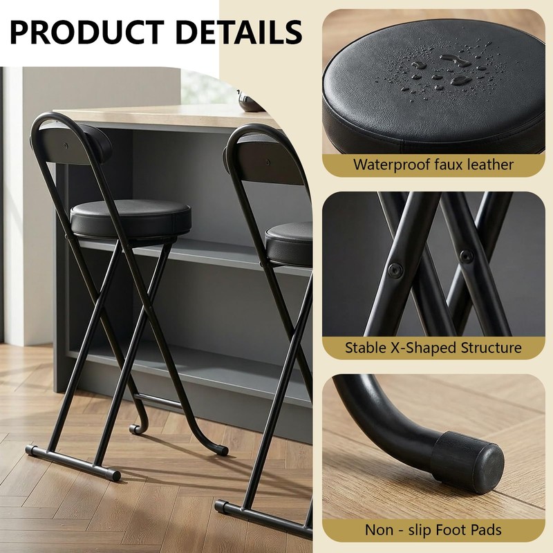 Gluck Plants Folding Bar Stool,Portable High Counter Foldable Stool Chair