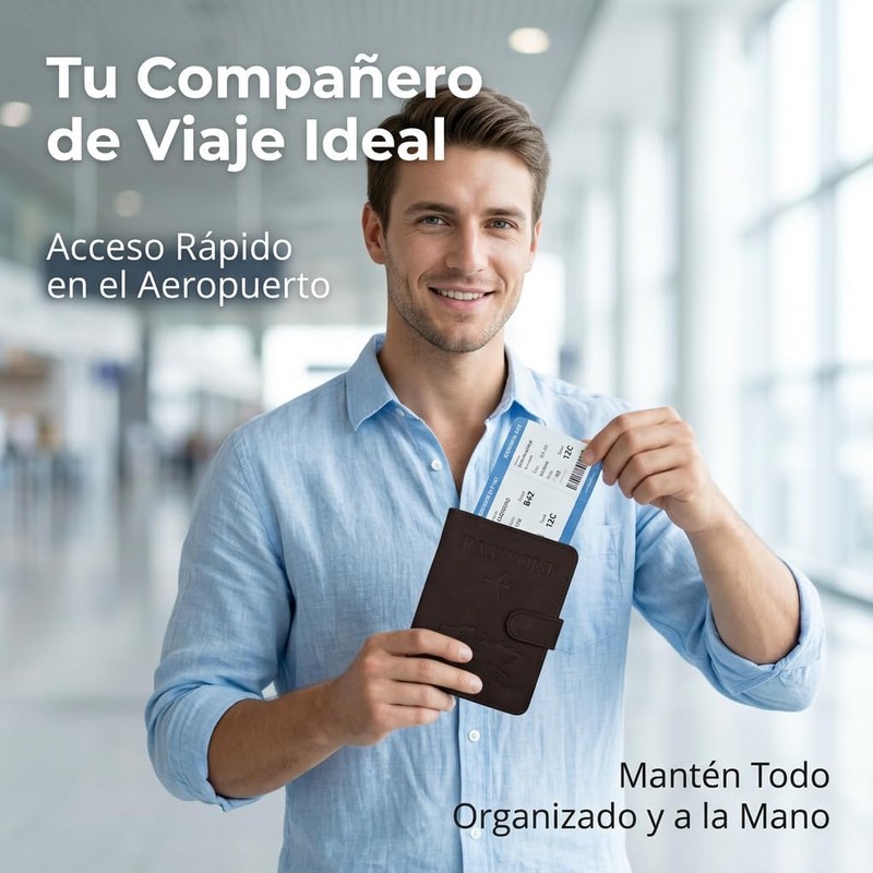 Porta Pasaporte con Bloqueo RFID, Funda para Pasaporte y Visa