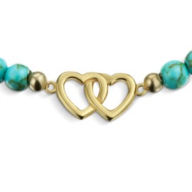 Interlocking Hearts BFF Strand Bead Blue Turquoise Stretch Bracelet For Women Teens 14K Gold Plated Sterling Silver