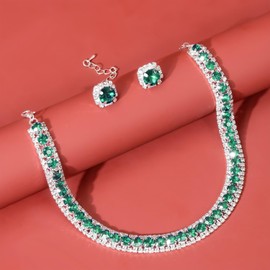 Juego de Joyas de Diamantes para Mujer QWONEKOU,Incluye Collar y Aretes,Collar Diamantes Cristal Pendientes,Joyería de San Valentín para Boda,Fiesta,Aniversario,50005GR