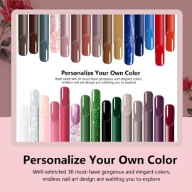 EODCI Dip Powder Nail Kit Starter, 30 Colors Blue Green Nude Brown Glitter, Acrylic Dipping Powder Liquid Set with Base/Top Coat Activator Brush Saver for Daily French Manicure DIY Gift