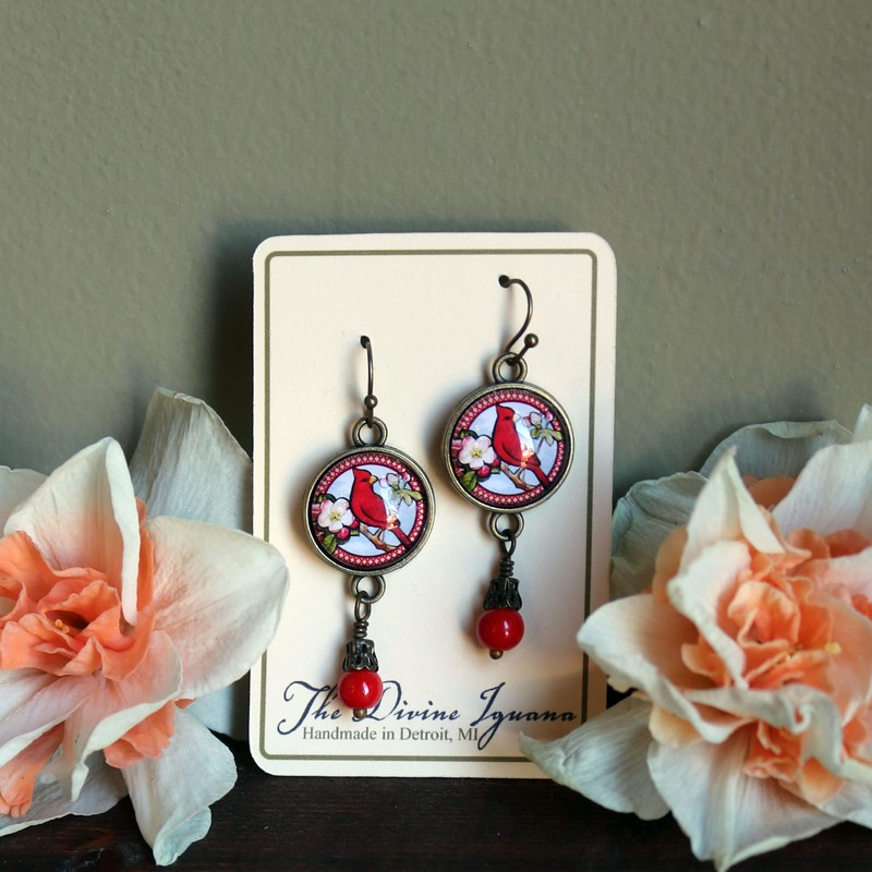 Victorian Cardinal Earrings