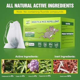 24 Packs Mouse Repellent Peppermint Oil Pest Control Repeller for Rodents Rats Spider Roach Ant Squirrel Indoor & Outdoor, Natural Mice Deterrent Pet & Family Safe Alternative to Traps & Poison