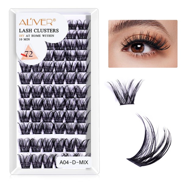 Eyelash Extensions Cluster Lashes False Eyelash Extension Kit 8-10-12-14-16 mm Mixed Length 72 Pieces D Curl Wispy Clusters Natural Look DIY at Home