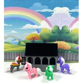 4pcs 3D Printed Mini Toy Horse Stable Playset, Articulated Colorful Mini Horse, Tiny Farm Animal Toys, Fidget ADHD Autism Toy MH-SET2-GRH