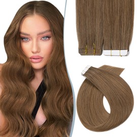Elailite Tape-In Real Hair Extensions, 20 Pieces (1.5 g/pcs) Hair Extensions, Real Human Hair, Glue #06 Light Brown