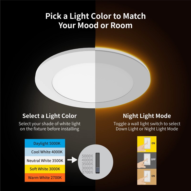 Meconard 6 Pack 4 Inch 5CCT LED Recessed Lighting with