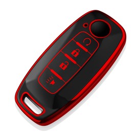 Tukellen for Nissan Key Fob Cover Special Soft TPU Key Case Key Shell Compatible with 2023 2024 Pathfinder Rouge 4Runner Key Shell (Red, 4 Buttons)