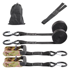 ASelected 2 PCS lashing straps with ratchet and hook for heavy loads 25 MM x 4.5 M lashing straps lashing straps with 2 double loops and bag for luggage transporter motorbike moving equipment - Black