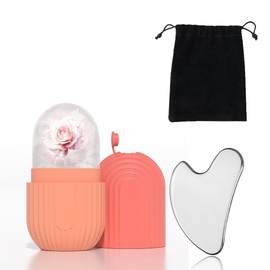 El set de compresas frías para el rostro incluye una bolsa de hielo a rayas, una mini espátula de gua sha y una bolsa de almacenamiento negra, ideal para tratamientos de crioterapia y gua sha facial.(Pink)