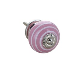 G Decor White Striped Round Ceramic Door Knob Vintage Shabby Chic Cupboard Drawer Pull Handle 4504 (Pink)