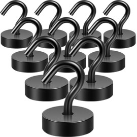 Neosmuk Black Magnetic Hooks, 40lb+ Heavy Duty Earth Magnets with Hook for Refrigerator, Extra Strong Cruise Hook for Hanging, Magnetic Hanger for Curtain, Grill (Black, Pack of 10)