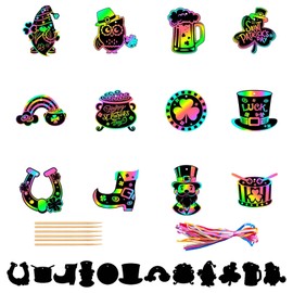 Qpout 24 PCS St. Patrick’s Day Scratch Art for Kids, St. Patrick's Day Scratch Cards, St. Patrick’s Day Crafts Rainbow Scratch Paper, St. Patrick’s Day Party Favors Classroom Gifts