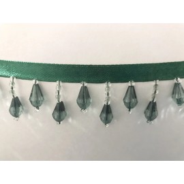 Wowfabric4less123 K Green Teardrop Beaded Fringe On Ribbon Trimming 1” Sold By The Yard