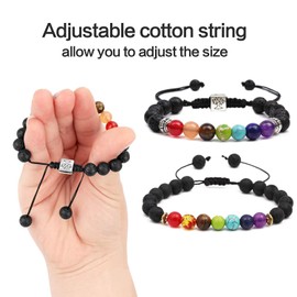 PHOGARY 7 Chakra Bracelet with Real Energy Stones for Men and Women with Gift Bag and Stress Relief Yoga Grain Adjustable Anxiety Bracelet, Lava