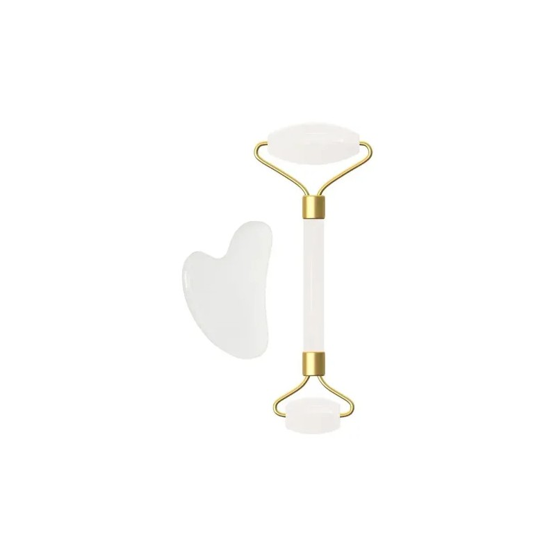 Set Rodillo Jade Y Piedra Gua Sha Jade Masajeadora Rostro