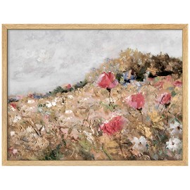 SIGNWIN Framed Pink Rose Wildflower Field Wall Art, Floral/Botanical Wall Decor Prints, Nature Wilderness Wall Décor for Living Room, Bedroom - 12"x16" Natural