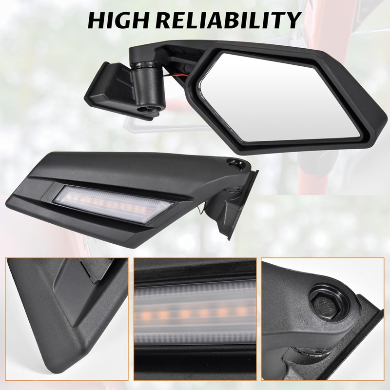 SAUTVS Side View Mirrors with Light for Can Am Maverick