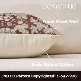 DOMVITUS Floral Pillow Covers 18x18 Set of 2, Vintage Block Print Pillow Covers Neutral Decorative Farmhouse Throw Pillow Covers for Bed Couch Living Room Brown