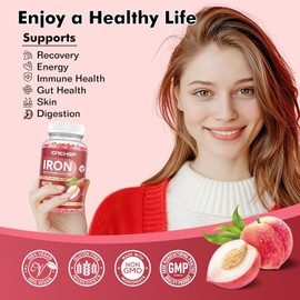 Suplemento de hierro para mujeres y hombres en gomitas, multivitamínico fortalecedor de la sangre, suplemento de hierro con folato, vitamina C, B12, B6 y zinc para adultos y niños - Suplemento