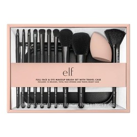 e.l.f. Juego de brochas de maquillaje completo para cara y ojos con estuche de viaje, 11 brochas para cara y ojos para crear un look de maquillaje com