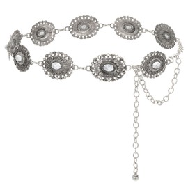 JASGOOD Western Metal Concho Belt for Women Cowgirl Waist Chain for Women Dress Pants,Retro Silver