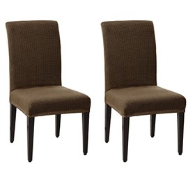 SU SUBRTEX Stretch Dining Chair Covers for Dining Room Chairs Jacquard Chair Slipcovers Removable Washable Short Dining Chair Protector for Party/Wedding(Set of 2, Coffee)