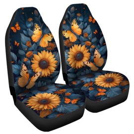Quelytytrip Sunflower Butterfly Print Car Seat Cover Set of 2 for Front Seats,Universal Saddle Blanket Covers Fit for Most Vehicle