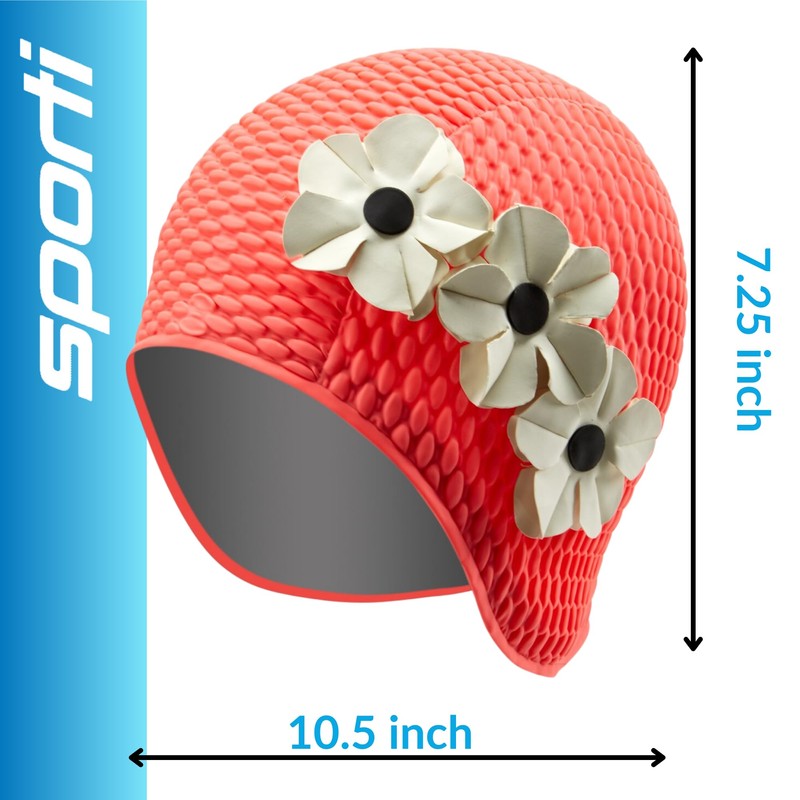 Sporti Floral Bubble Swim Cap - Pink/White/Black