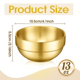 Lallisa 10 Pieces Mixing Bowls Double Wall Thick 304 Stainless Steel Sauce Dishes Round Serving Metal Bowls for Rice Noodle Fruit Salad Soup Seasoning Appetizer Sushi Dipping, Gold (4.1 Inches)