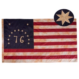 Bradford Tea-Stained Bennington 1776 Flag 3x5 ft Outdoor Embroidered Vintage Betsy Ross Flags, Double Sided 13 Colonies US 76 American Flag Heavy Duty with 2 Brass Grommets
